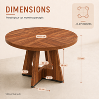 Table à manger ronde Orména, 120 cm, 4 à 6 places