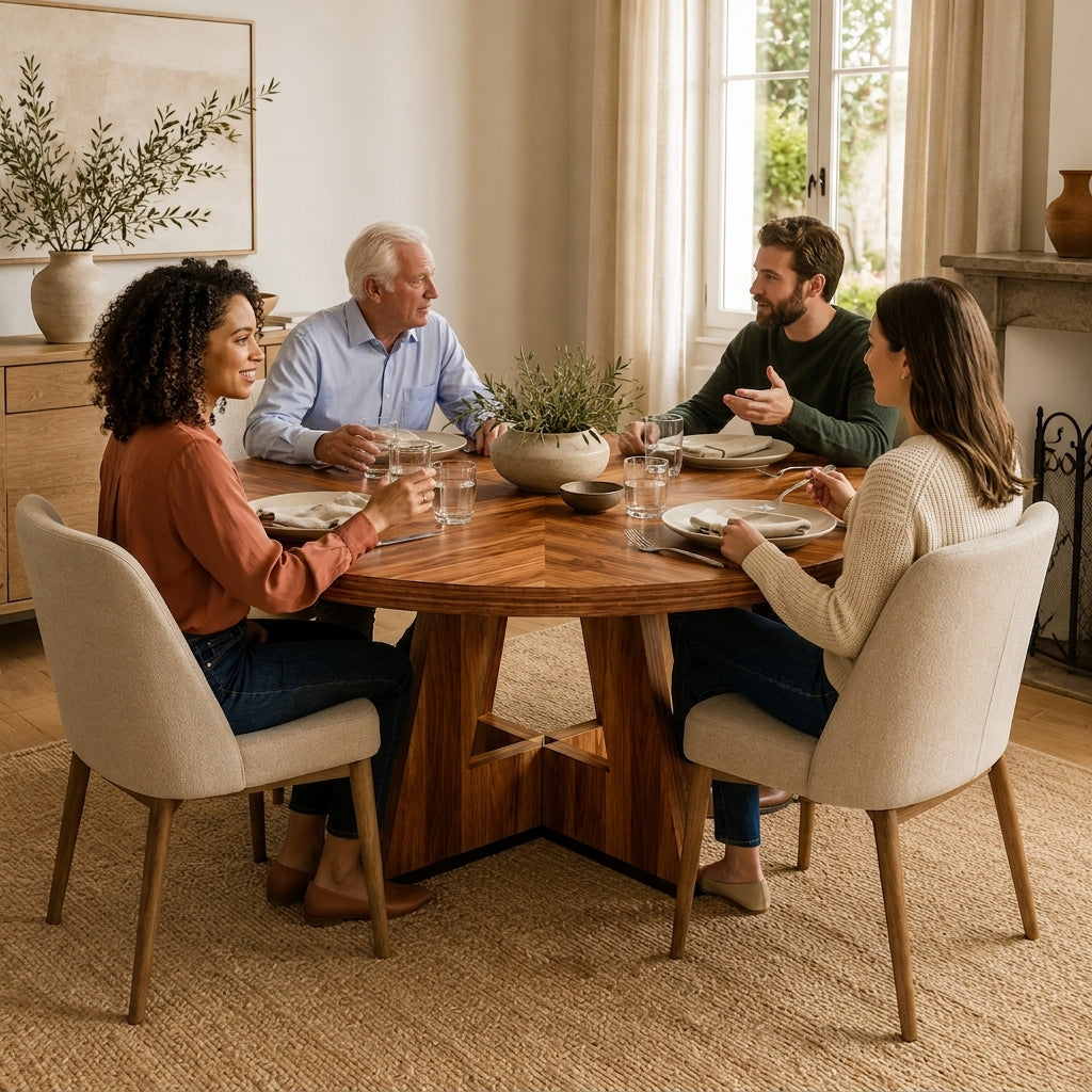 Table à manger ronde Orména, 120 cm, 4 à 6 places